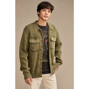 Lucky Brand Acid Wash Button Through Sweater Cardigan Green Men’s Size Small